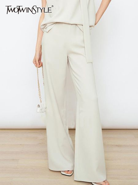 

women's shorts twotyle straight casual wide leg pants for women high elastic waist temperament apricot trousers female fashion 230404, White;black