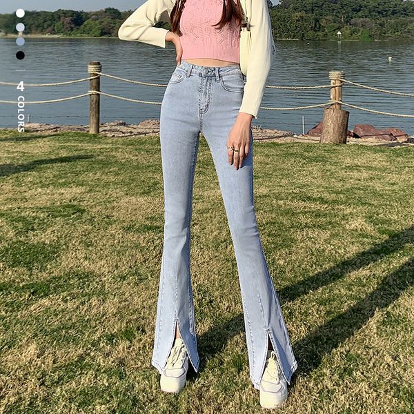 

women's jeans flared jeans women's high waist wide leg pants elastic fashion skinny jeans denim trousers for female multicolor plu, Blue
