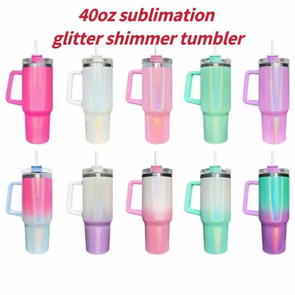 

40oz sublimation glitter tumbler with handle shimmer tumbler stainless steel big capacity beer mug insulated travel mug travel coffee mug fo