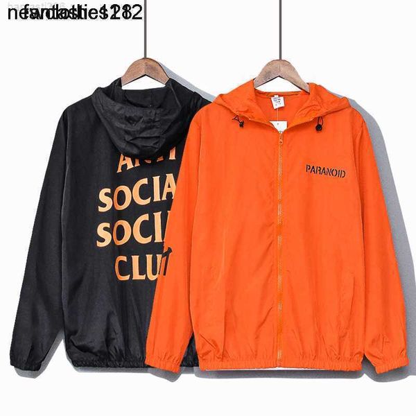 

2023 couple's summer wear assc letter printed thin clothes anti social club sunscreen boys girls hooded jacket jacket, Black