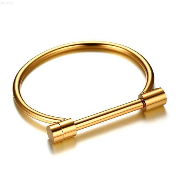 

selling luxury 18k gold plated charm screw cuff bracelet bangle stainless steel horseshoe buckle bracelets women men, Golden;silver