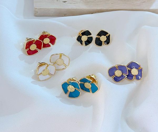 

20ssstud luxury classic stud brand designer geometric enamel mixed colors flower rhinestone color square rhinestone earrings jewelry with bl, Golden;silver