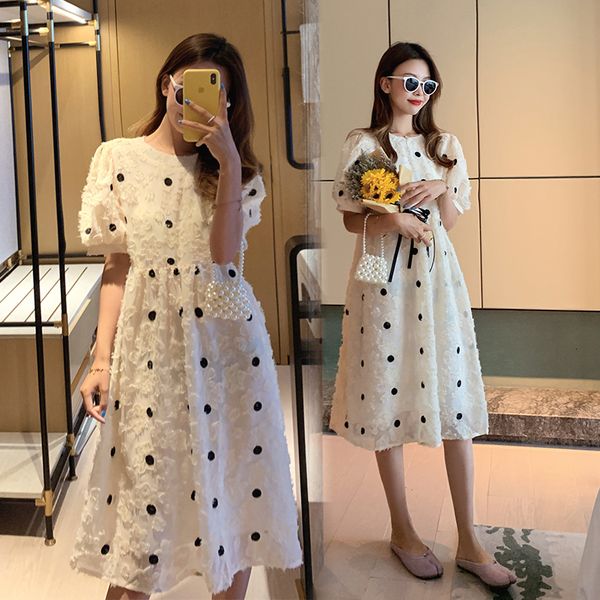 

maternity dresses 658# pregnant women's summer dress colorful block short sleeves easy matching loose fashion pregnant women's wea, White
