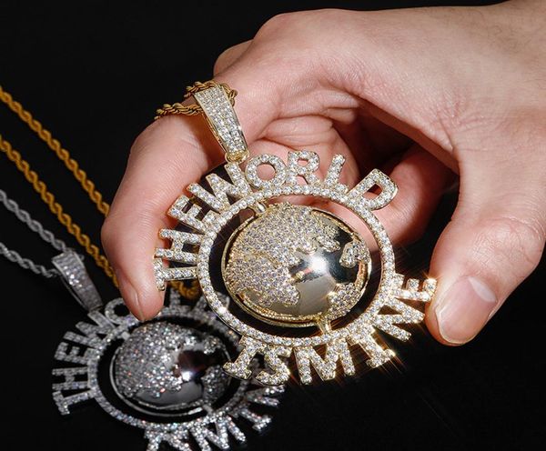 

micro paved zircon necklace pendant this earth is mine gold silver plated mens hip hop jewelry gift6058278