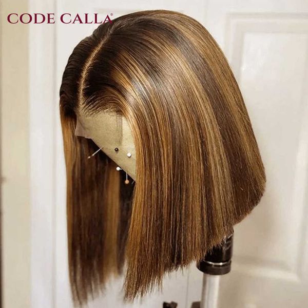 

synthetic wigs code calla ombre 13x4 hd lace front wig highlight colored human hair wigs brown bob straight remy 150density 230227, Black