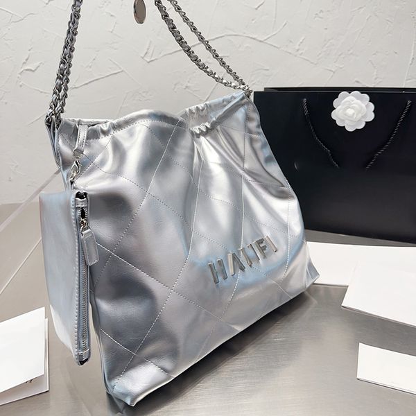 

womens 22 shopping shoulder bags designer oil waxed calfskin classic matelasse silver metal hardware letter chain crossbody large capacity h