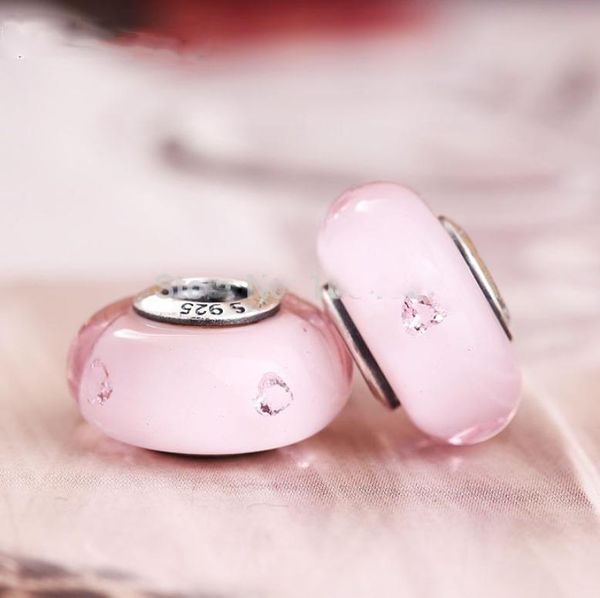 

abstract silver charm with pink murano glass beads fits pandora bracelets original 925 sterling silver heart zircon charm l8641800, Black
