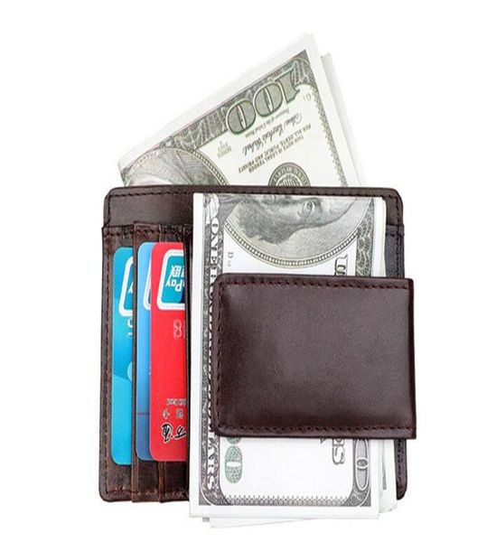

retro men039s money clips multifunctional cowhide leather solid doller clip id card holder small male wallet5768472, Black