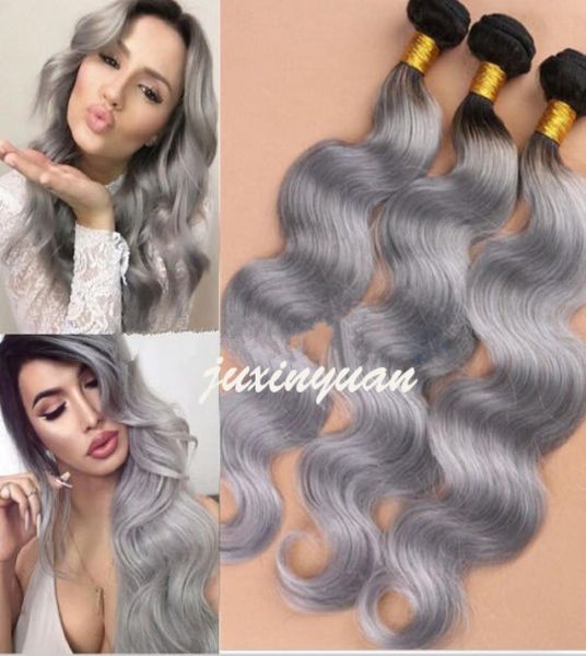 

ombre har brazilian extensions 100gbundle 6a brazilian body wave hair weft t1b grey human hair extensions weave 3pcs 1641187, Black