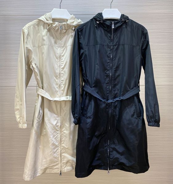 

women's trench coats 2023 windbreaker lightweight waist wrapped mid length hooded simple style 230403, Tan;black