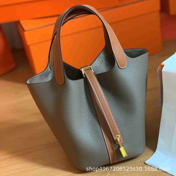 

designer luxury bag fully handstitched tc cow wax thread vegetable basket women's leather carrying bucket layer lychee pattern handbagb
