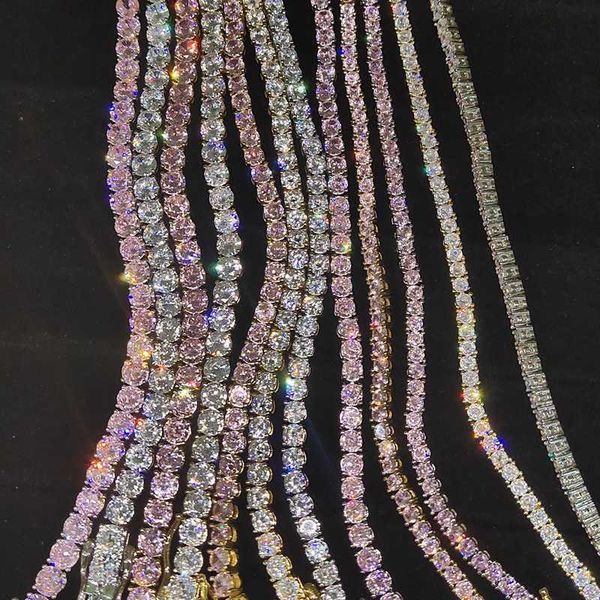 

pink cubic zirconia tennis chain necklace 18k gold plated mens cuban link, Silver