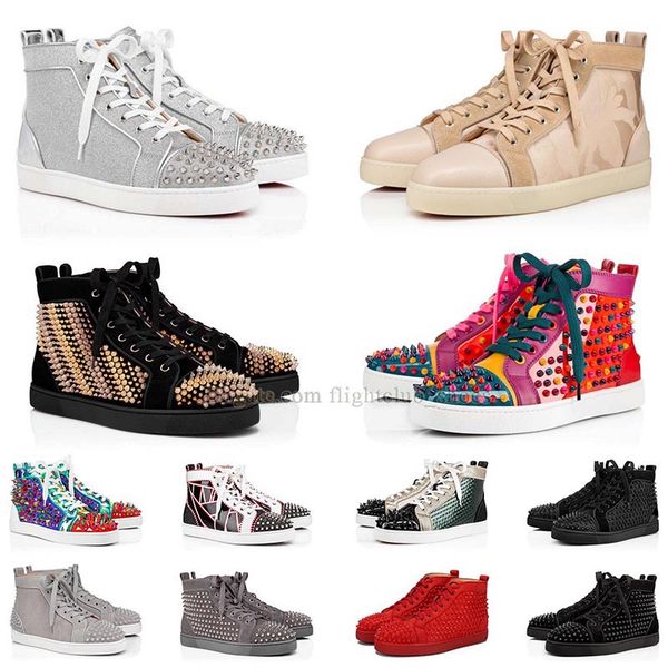 

new red bottom casual shoes mens womens bottoms pump spike sneakers vintage flat loafers glittering louboutin famous designer boot rivets sh, Black
