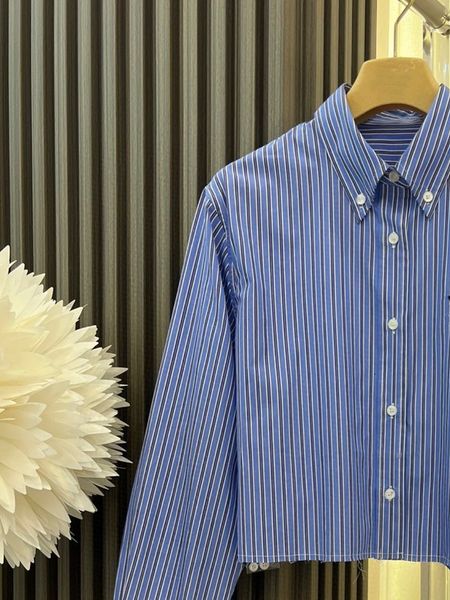 

women's blouses shirts 2023 spring letter embroidery vintage autumn short blue striped shirt long sleeve clothes and blouse camisa fem, White