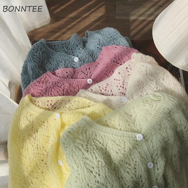 

women's knits tees hollow out cardigan women solid sweaters knitted loose vneck chic daily korean fashion allmatch casual harajuku stre, White