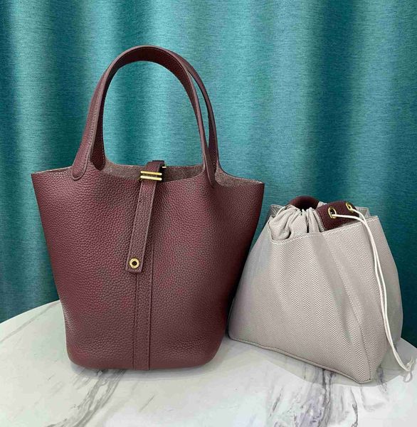 

designer luxury h layer cowhide vegetable basket genuine leather bucket gold buckle copper lock head bag women's handbagkkwmpu6k picoti