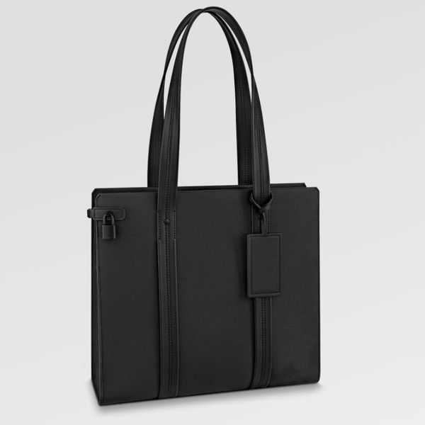 

fashion briefcase men's handbag minimalist style metal logo design leather tote bag