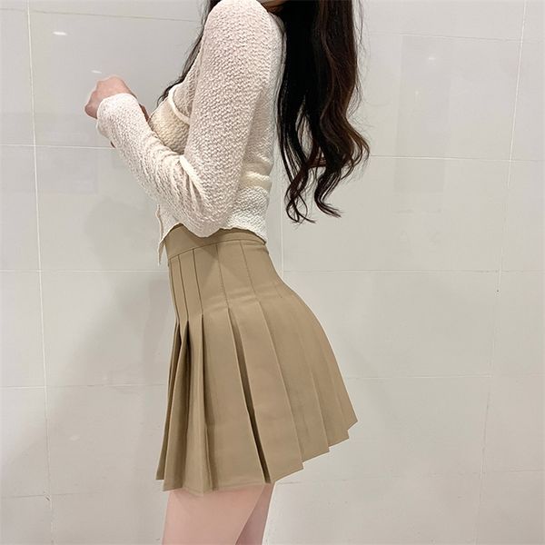 

skirts women's high waist pleated skiing autumn shorts vintage khaki a-line korean prep style black girls kawaii mini skiing 230404