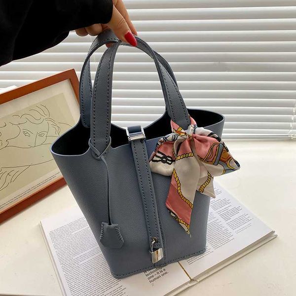 

designer luxury diy large capacity hand material silk scarf soft leather vegetable basket sewing bucket bag picotin