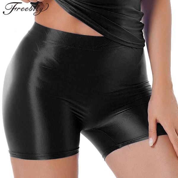

womens shorts glossy seamless biker women solid push up fitness mid waist clothing workout short leggings comfortable female 230404, White;black