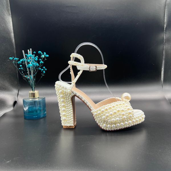 

622s621s sandals sacora women sandals sacaria luxury designer pearl elegant bridal wedding dress shoes platform heel, Black
