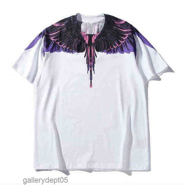 

men's and women's short-sleeved mb cotton wings printed loose round neck water drop feather half-sleeved t-shirt 5s1s1, White;black