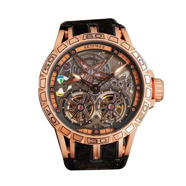 

milles watch round large dial double toroidal flywheel cool personality transparent bottom luminous waterproof blue fully automatic mechanic, Slivery;golden