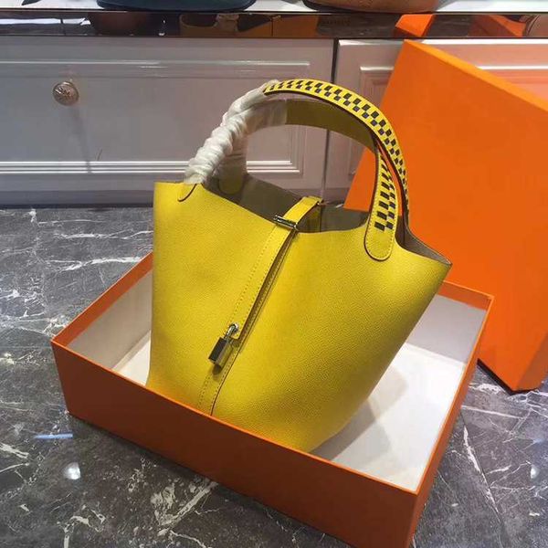 

designer luxury genuine handheld women's water bucket original togo leather palm pattern vegetable basket bagi8t85l3a picotin