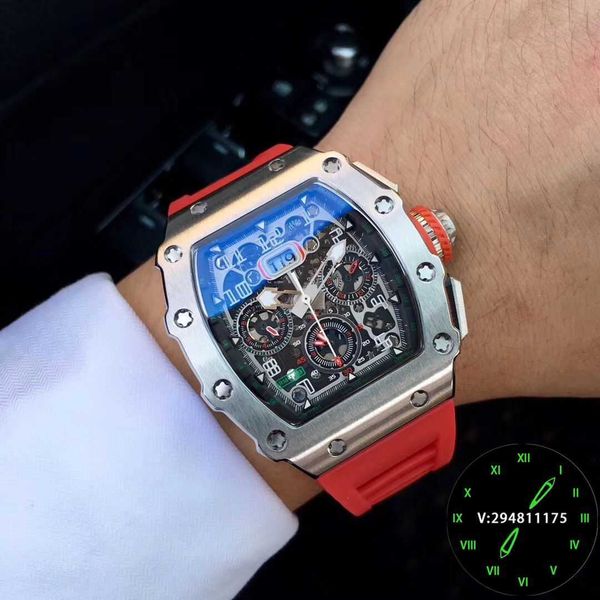 

watch milles business leisure men's fully automatic mechanical watch multifunctional calendar personalized fashion tape nightlight spor, Slivery;black