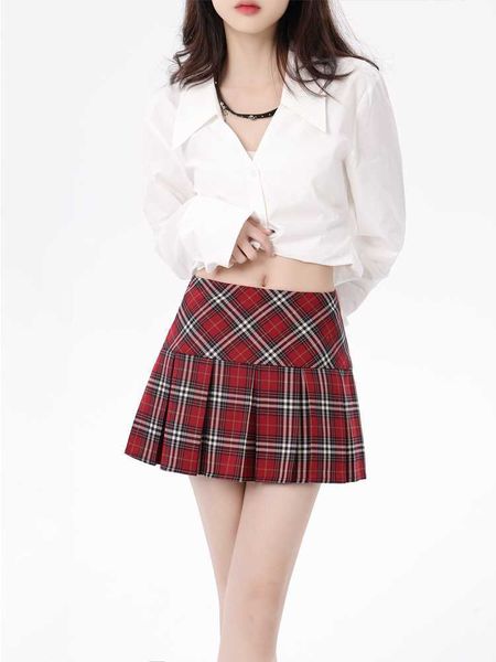 

skirts 2023 summer new american style girl retro skirt campus sense plaid skirt all-match thin a-line pleated skirt mini skirt p230403, Black