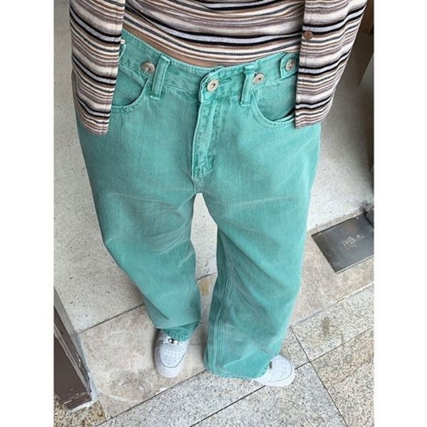 

women's jeans houzhou korean fashion baggy green jeans women's y2k vintage pink large high waist jeans summer harajuku trousers 23, Blue