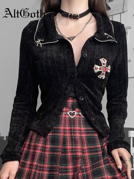 

women's knits tees altgoth vintage y2k gothic cardigan women streetwear emo alternative dark academia mall goth cross knitted sweater 2, White
