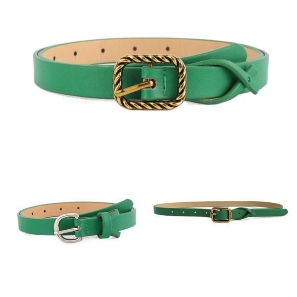 

belts new women'a green square buckle belt pure color thin belt female belts for women luxury designer z0404, Black;brown