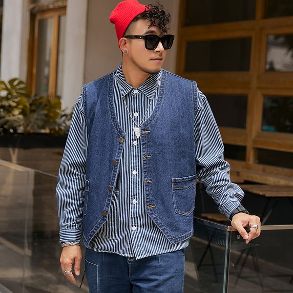 

men's vests brand men sleeveless denim jacket loose fashion singlebreasted casual male cowboy cargo waistcoat plus size 7xl 8xl 230404, Black;white