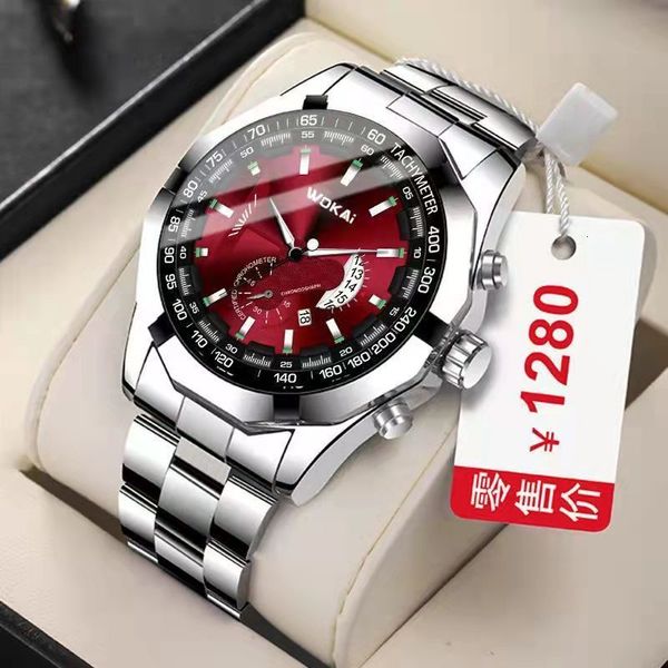

wristwatches wokai casual mens steel band quartz calendar watch multifunction luminous waterproof business sports clock 230403, Slivery;brown