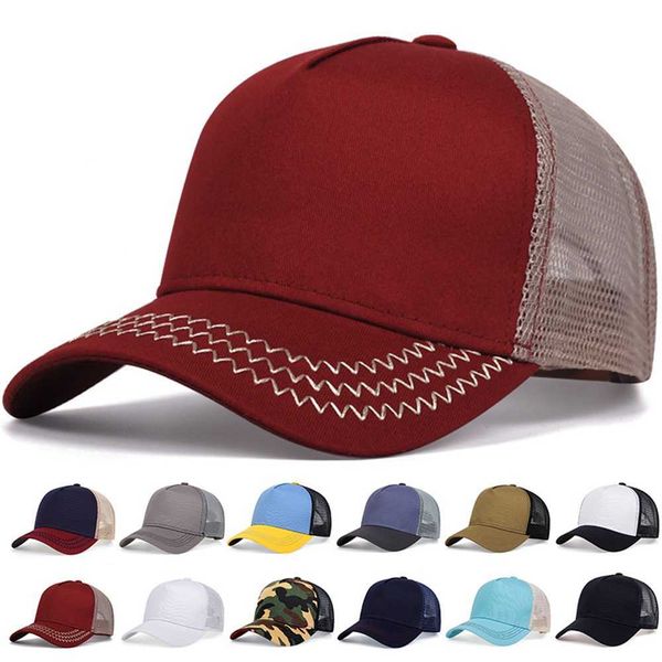 

basic pure color light plate breathable baseball cap summer sunshade net cap five piece cap truck driver cap 12 colours, Blue;gray
