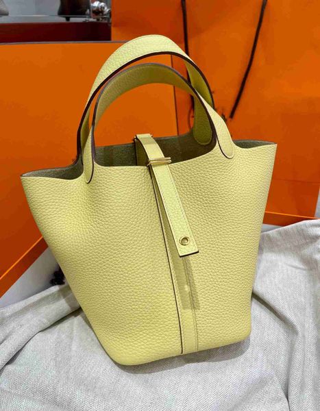 

designer luxury bag style vegetable basket bucket lychee grain layer cow leather hand advanced feeling commuter bag2qgzotor picotin