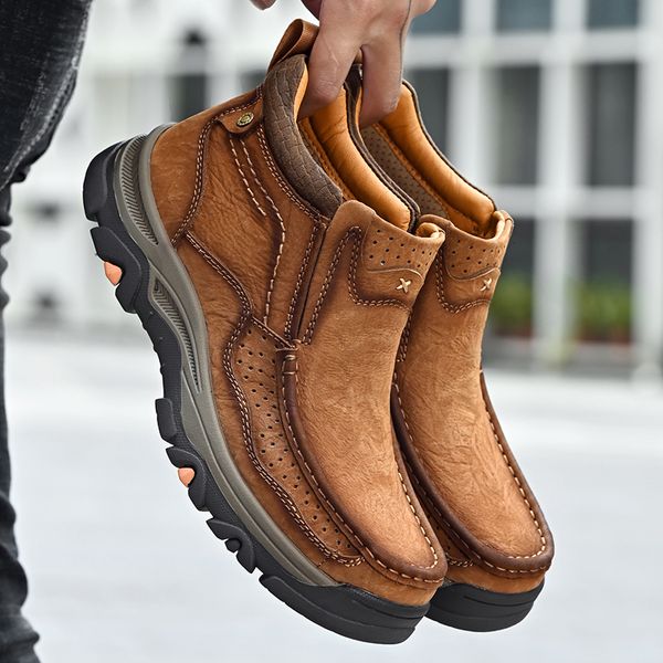 

safety shoes men's leather ankle boots autumn and winter men's shoes fashion large casual boots cowboy boot men's leather boo, Black;brown