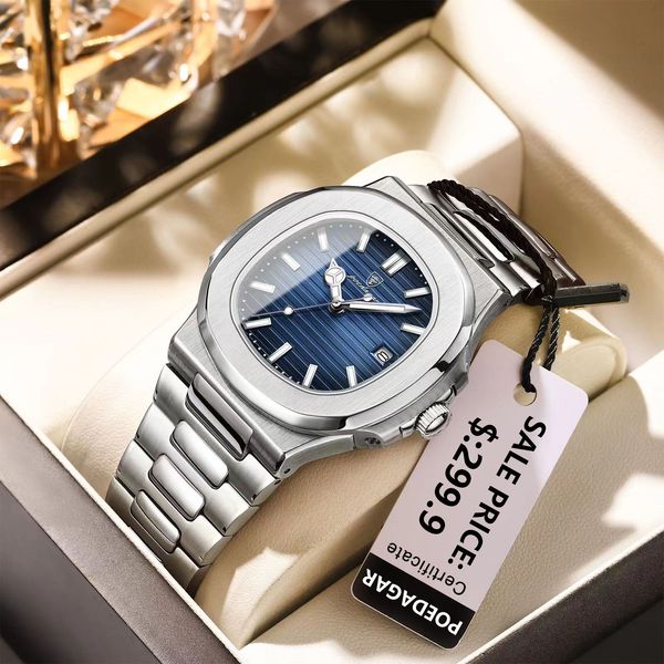 

wristwatches poedagar luxury watch business waterproof male clock luminous date stainless steel square quartz men watch reloj hombre 230403, Slivery;brown