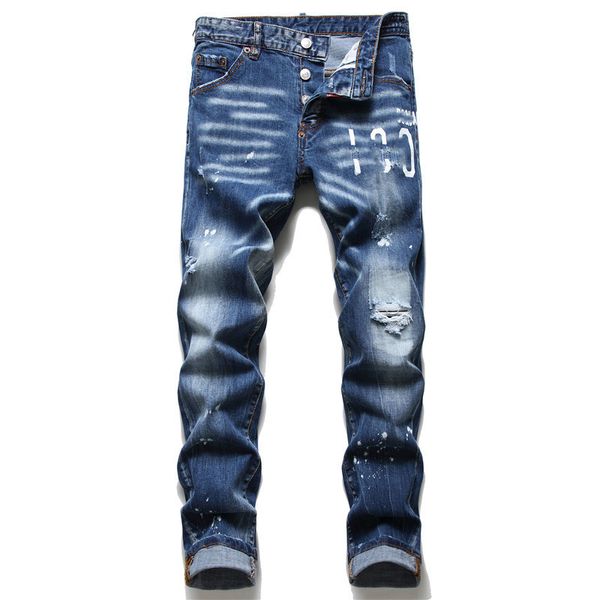 Jeans firmati Pantaloni da uomo in lino Jeans da uomo hip-hop Jeans da motociclista strappati effetto consumato Slim Fit per 71