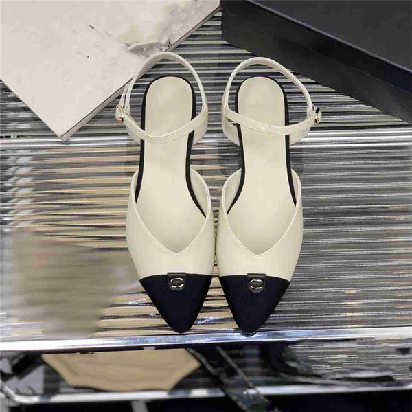 

fashion dress shoes channel women leather high heel metal buckle letter logo wedding party business casual flat shoes 05-09, Black