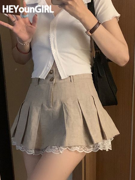 

skirts heyoungirl 2000s aesthetics patch work lace cute pleated skiing summer korean high waist shorts women's casual fashion 230404, Black