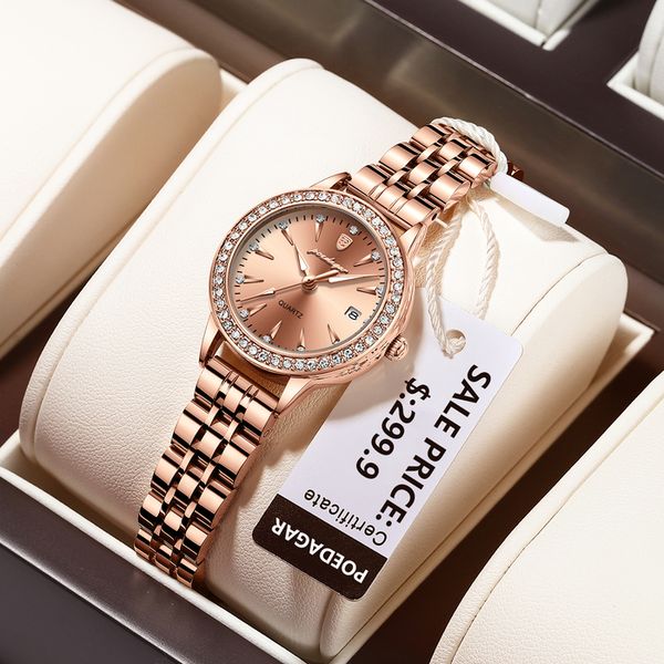 

women's watches poedagar women watch luxury diamond rose gold waterproof stainless stain date quartz ladies wristwatch girlfriend gift, Slivery;golden