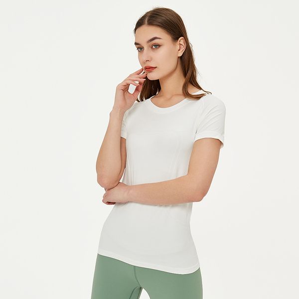 

lu women's short sleeve active yoga t-shirt quick-drying round neck gym running fitness nude elastic workout outdoor sports