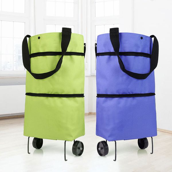 

shopping bags folding pull cart trolley with wheels foldable reusable grocery food organizer vegetables htrys 230404