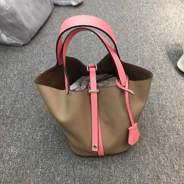 

designer luxury bag leather colorblocking vegetable basket layer togo cowhide women's hand bucket bagg4noezmg picotin