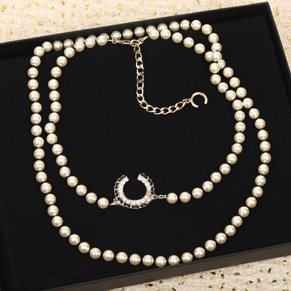 

2023 luxury quality charm long chain pendant sweather necklace and nautre shell beads in 18k gold plated have box stamp ps7785a, Golden