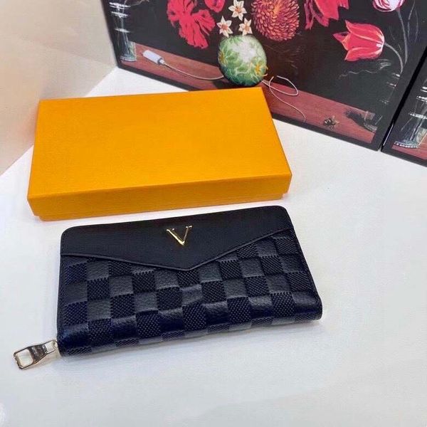 

2023 luxury designer men wallet fashion woman cardholder black mini purse classic grid sac with box, Red;black