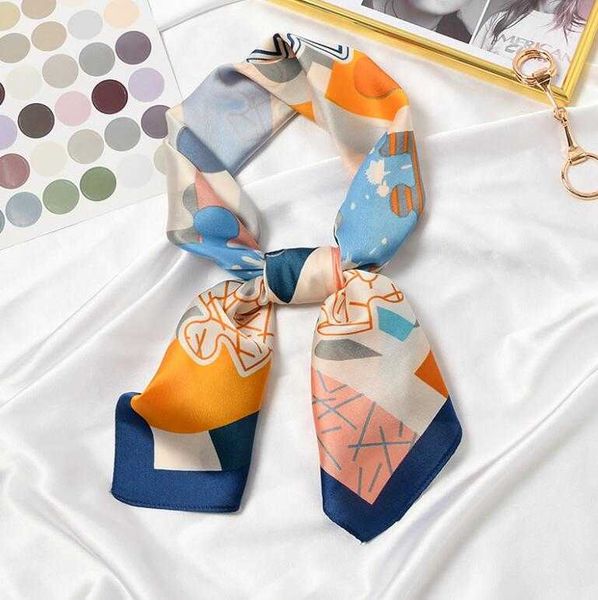 

sarongs 2021 elegant puzzle print square scarf women bandana hairband lady head wraps female shawl fashion neckerchief p230403, Blue;gray