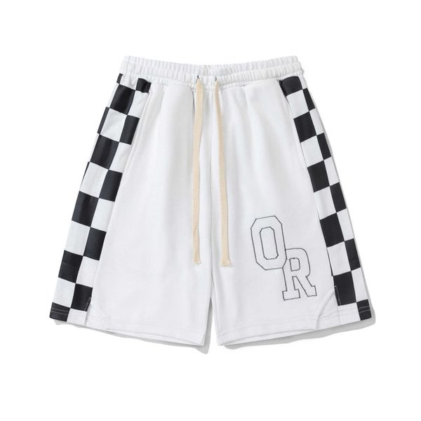 

american fashion chessboard splice shorts drawstring sweatpants men's china-chic summer couple capris casual pants, Black;white